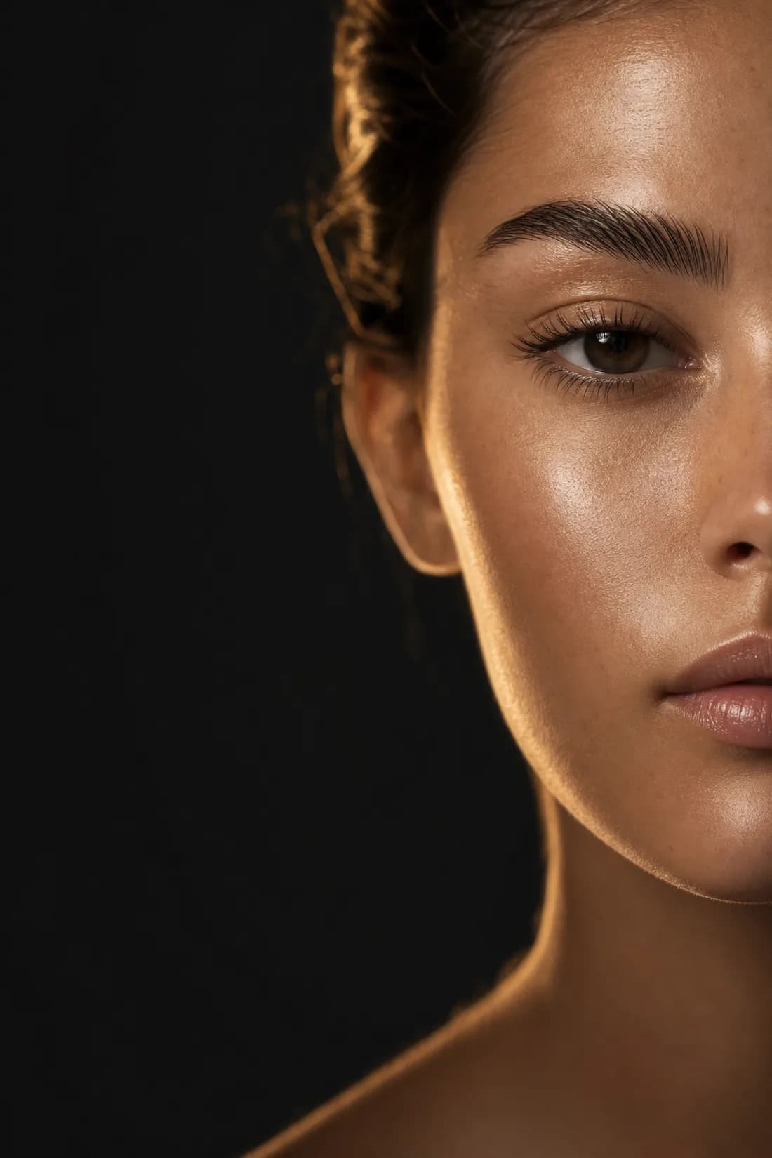 Portret editorial — ten luminos, sprâncene definite
